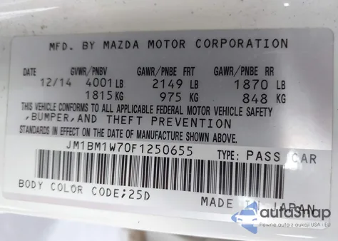 2015 Mazda Mazda3 I Grand Touring from USA, damaged, VIN JM1BM1W70F1250655